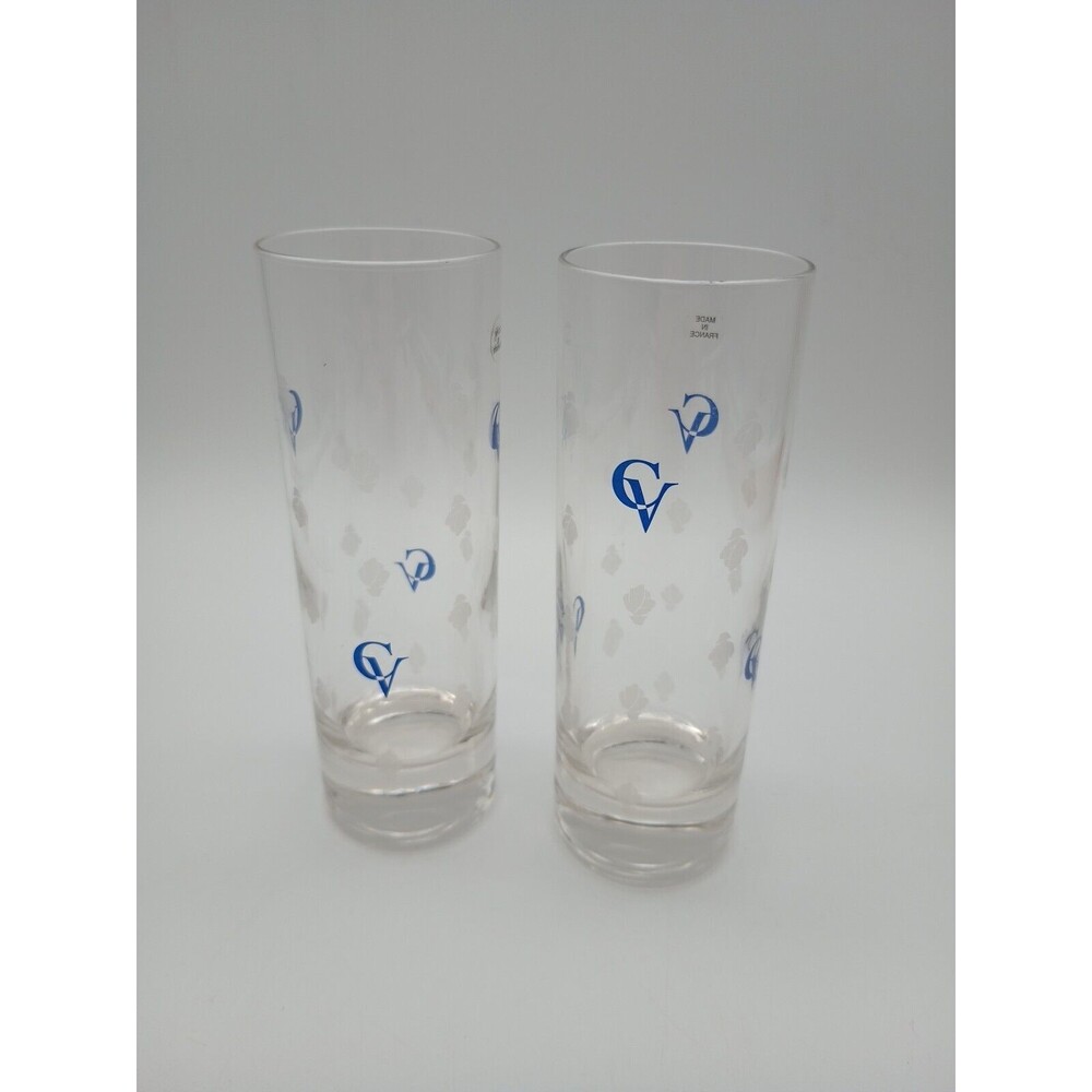 2 Courvoisier 6 Oz Cognac High Ball Rocks Drinking Glasses Blue CV Logo